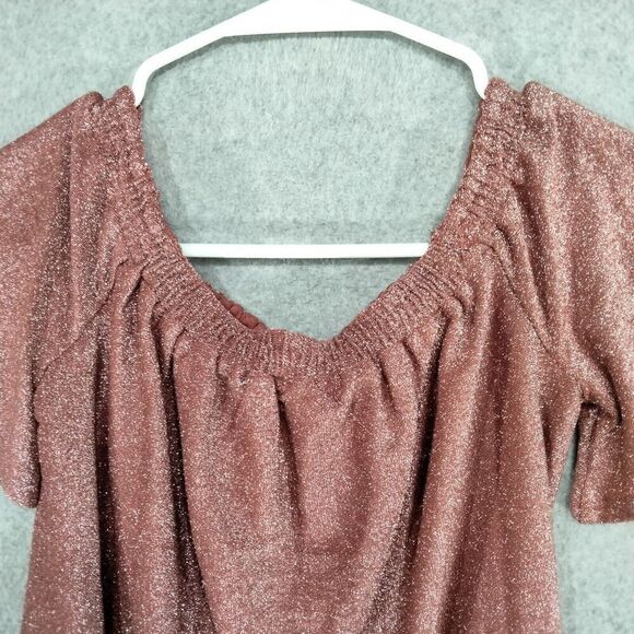 NWT Express  Blouse Womens Size XS Sparkle Loose Short Sleeve Off Shoulder Top - Picture 7 of 9